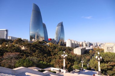 Upland Park 'ın gözlem güvertesinden görüntü. Bakü, Azerbaycan.