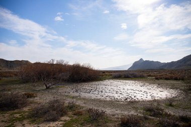 Güzel dağlarda küçük kuru bir göl. Sangachaly 'de. Azerbaycan