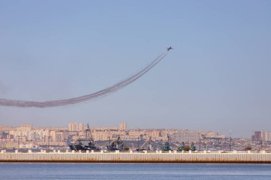 Baku. Azerbaijan. 05.06.2022. A small propeller plane performs aerial stunts at a tech festival.
