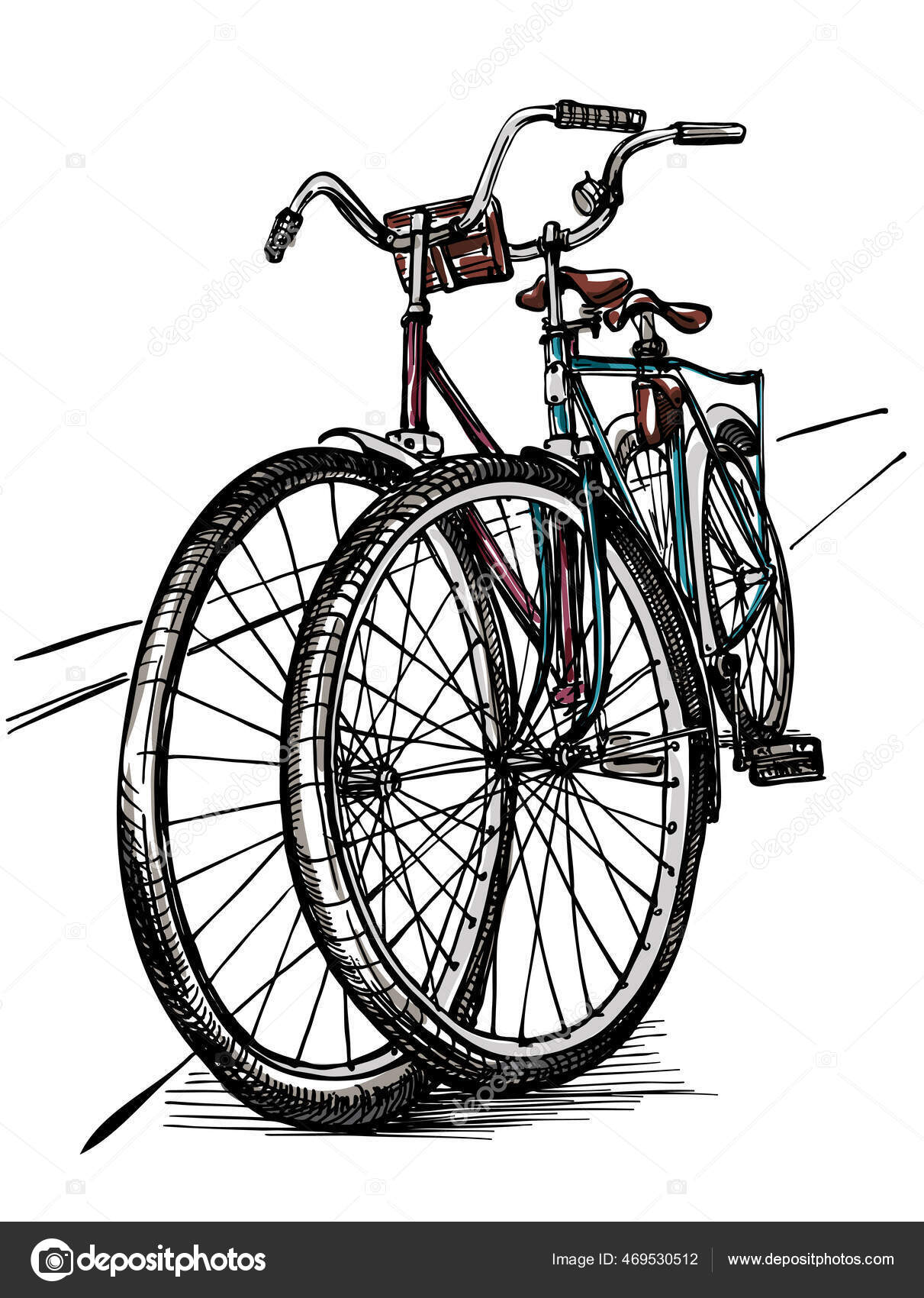 Dos Bicicletas Acera Dibujado Mano vector, gráfico vectorial © marina_onokhina #469530512