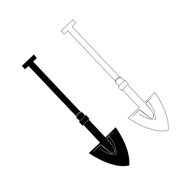 Silhouette Shovel Black Outline Image Shovel Flat Style Vector Image — Stock Vector