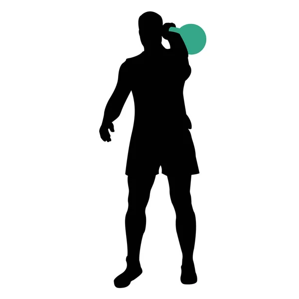 Silhouette Eines Gewichthebers Stehen Mit Einer Kettlebell Gewichtheben Flacher Stil — Stockvektor
