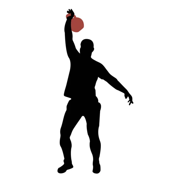 Silhouette Haltérophile Position Debout Avec Une Kettlebell Haltérophilie Style Plat — Image vectorielle