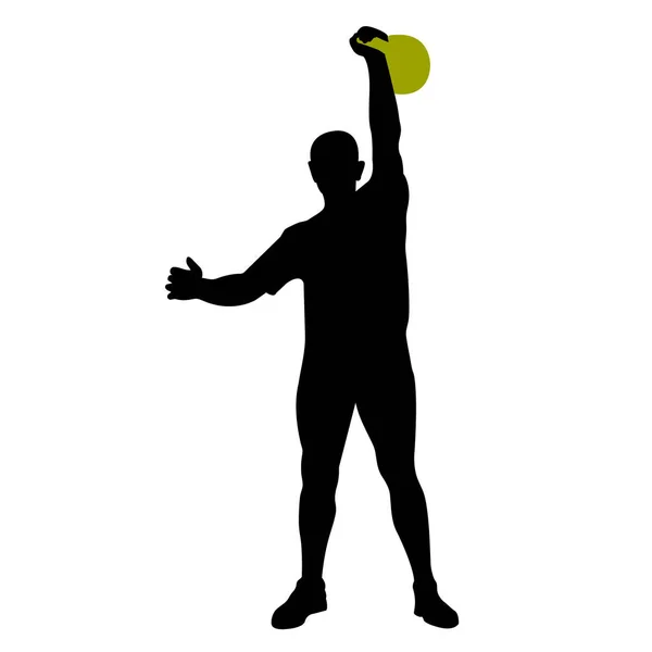 Silhouette Haltérophile Position Debout Avec Une Kettlebell Haltérophilie Style Plat — Image vectorielle