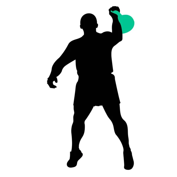 Silhouette Haltérophile Position Debout Avec Une Kettlebell Haltérophilie Style Plat — Image vectorielle