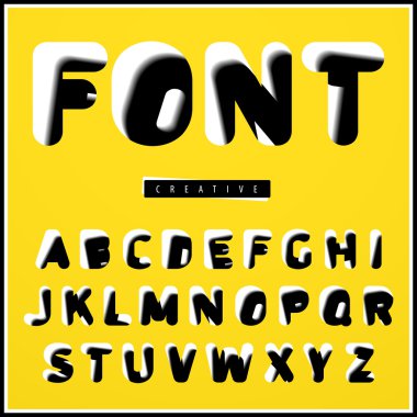 Siyah ve beyaz yazı ile onun kontür sağ tarafına kaymıştır bir temeli. Harflerin dikey hafif eğimi ile. Vektör çizim