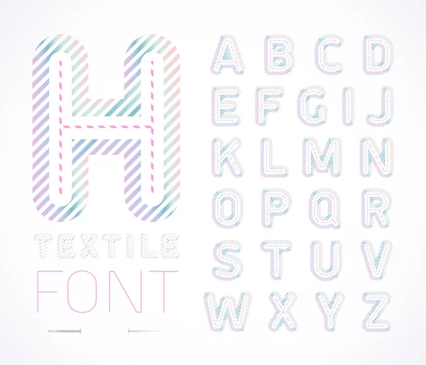 Textiles Alphabet. Schrift mit gestreifter Textur. Pastell abc. für einen breiten Einsatz in Werbung, Webdesign, Grußkarten, Kopfzeilen, Postern, Infografiken, Verkauf. Vektorillustration. — Stockvektor