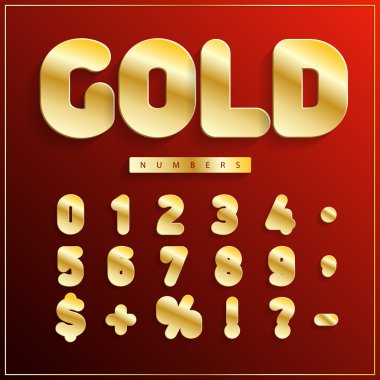 Gold stickers paper numbers. Gold sparkles font and numerals. Best to use for printed cards, labels, present, gift, sale, new year, christmas. Vector illustration.
