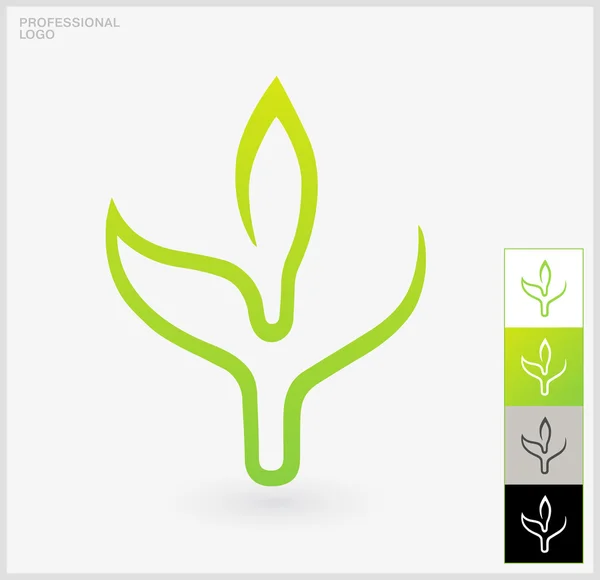 Eco-logo elementen. Een enkel groen blad op een witte achtergrond. Professioneel gebruik op het voorbeeld van verschillende achtergronden. Voorbeeld van vector illustratie. Best gebruikt als logo of symbool natuur. — Stockvector