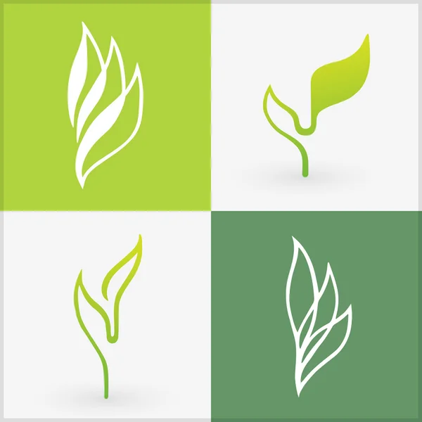 Organische iconen elementen. Bio set van vier verschillend ontworpen bladeren. Voorbeeld van vector illustratie ontwerp. Best gebruikt voor logo's, advertenties en om gezonde producten te promoten. — Stockvector