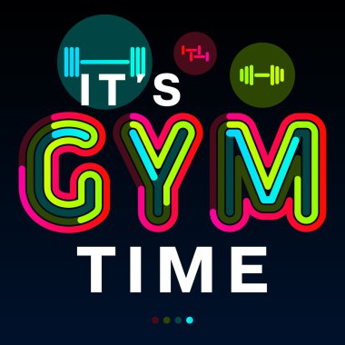 Bu Gym Time, üç satır renkli yazı tipi vektör siyah bir arka plan üzerine yazılmış. Taklit akıllı saat ve dijital arayüz. En iyi posterler, simge, afiş ve reklam spor için kullanılır.