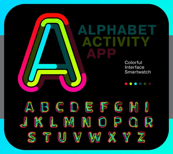 Alphabet für Aktivitäts-App. bunt gestaltete Buchstaben Schriftzeichenstrich mit drei Farben. am besten für Smartwatch und digitale Mobilitätsschnittstelle. Beispiel der Vektorillustration. — Stockvektor