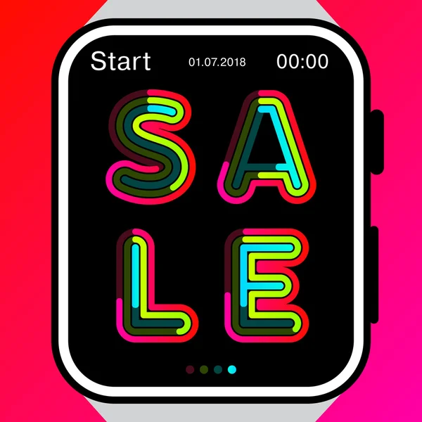 単語の販売はピンクの背景に腕時計のフレームに書かれています。ベクトル図の現代的な概念。細い線画のデジタルデザイン。取引、広告、ポスターに最適です。. — ストックベクタ