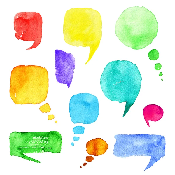 Set of watercolor hand drawn speech bubbles. Illustration. — Stock Photo, Image