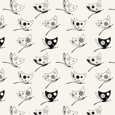 Yusufçuk ile modern siyah beyaz seamless modeli. Hipsters yazdırın. Vektör çizim