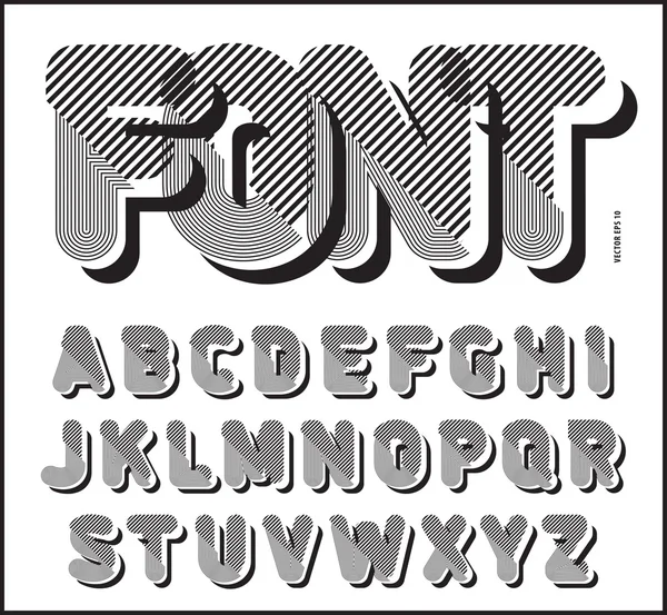 Striped retro style graphic font, vector alphabet, trendy letter design. Melhor para uso em cartazes de estilo retro e desenhos gráficos. Ilustração vetorial — Vetor de Stock