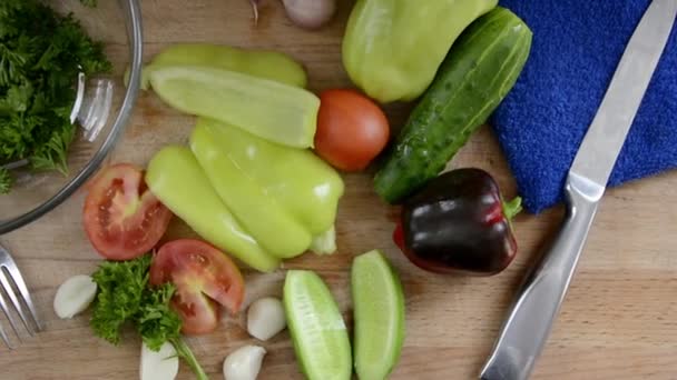 Preparazione Dell Insalata Sane Verdure Insalata Verdure Fresche Lavate Sono — Video Stock