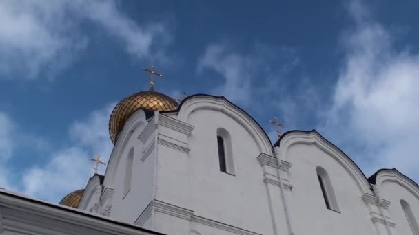 Catedral Contra Cielo Iglesia Piedra Blanca Vista Abajo Hacia Arriba — Vídeo de stock