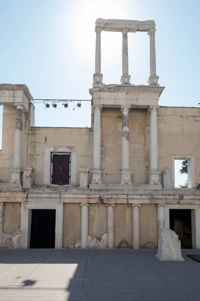 Close View Ancient Columns Standing Stage Plovdiv Ancient Roman Stadium — 图库照片