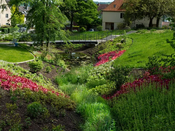 Parque Con Puente Estanque — Foto de Stock