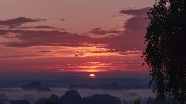 Timelapse Toma Amanecer Una Zona Rural Con Niebla Suelo — Vídeo de stock