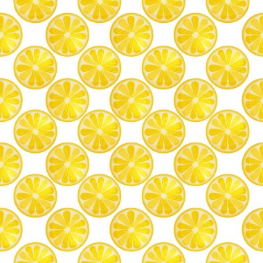 Parlak sarı limonlardan oluşan sulu, pürüzsüz bir desen. Yaz vektörü illüstrasyonu.