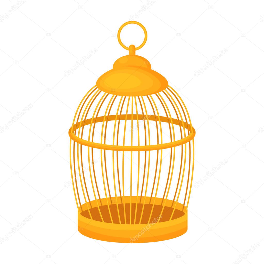 Bright golden bird cage. Vector illustration isolated on white background.