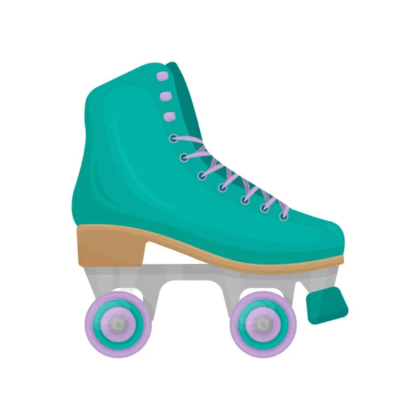 Green Vintage Roller Skates Walking Playing Sports Vector Illustration Isolated — Stock Vector