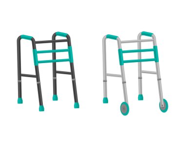 Yaşlılar için taşıyıcı aylaklar. Yaşlılar için yürüteç, engellilerin hareket etmesine yardımcı oluyor. Resim beyaz bir arkaplanda izole edilmiştir.