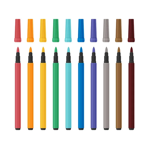 Eine helle Schule Set von mehrfarbigen Marker, Schulobjekte und Accessoires für Kreativität und Zeichnung. Stationäre Vektorillustration auf weißem Hintergrund — Stockvektor