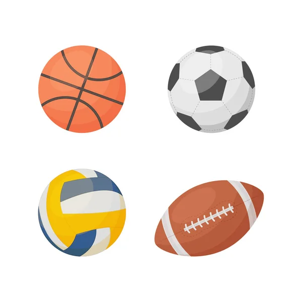 一个明亮的运动设置与球的形象打排球 美式足球 运动用球 在白色背景上孤立的向量图 — 图库矢量图片