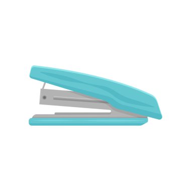 Bir kırtasiye zımbası görüntüsü mavidir. Kağıt zımbaları için zımba. Bir okul konusu. Kırtasiye vektör illüstrasyonu beyaz arkaplanda izole edildi