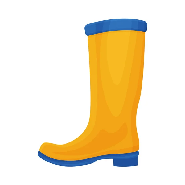 A bright rubber boot of yellow-blue color. A boot for walking in cold weather. Shoes for protection from dampness and dirt. Vector illustration isolated on a white background — Stock Vector