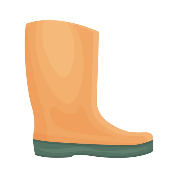 Bright Orange Rubber Boot Green Sole Shoe Walking Cold Weather — Stock Vector