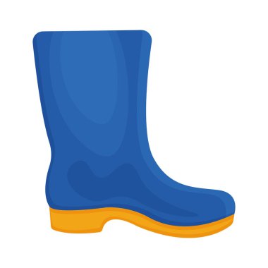 Mavi bir lastik bot. Soğuk havada yürümek için silikon bot. Rutubet ve pislikten korunmak için ayakkabılar. Beyaz arkaplanda izole edilmiş vektör illüstrasyonu.