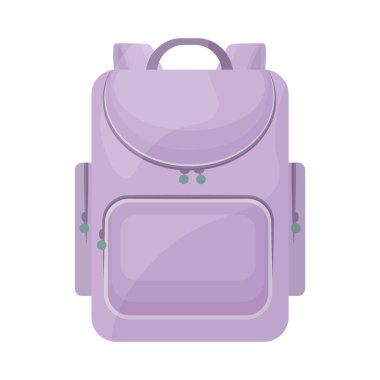 Sırt çantasında yürüyüş. Kullanışlı bir okul çantası. Doğada gezmek ve yürümek için bir çanta. Beyaz arkaplanda izole edilmiş vektör illüstrasyonu.