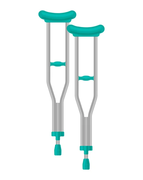 Krücken für Menschen mit Verletzungen des Bewegungsapparates. Orthopädische Krücken bei Beinfrakturen. Ein medizinisches Hilfsmittel, um kranken Menschen zu helfen. Vektor-Illustration isoliert auf weißem Hintergrund — Stockvektor