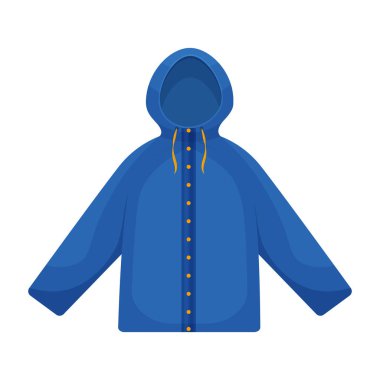 Mavi sonbahar ceketi. Soğuk sonbahar-kış havasında yürümek için yalıtılmış ceket. Kapüşonlu kalın bir ceket. Beyaz arkaplanda izole edilmiş vektör illüstrasyonu