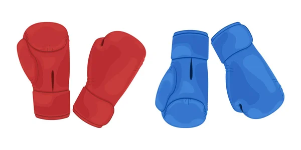 赤と青の2組のボクシンググローブで構成されたスポーツセット。打撃からあなたの手を保護するためにボクシング手袋。ボクシング、キックボクシングや他の武道のためのスポーツ機器。ベクターイラスト — ストックベクタ