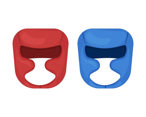 Un conjunto deportivo de dos cascos de boxeo en colores rojo y azul. Un casco de boxeo para proteger la cabeza de los golpes. Equipamiento deportivo para boxeo, kickboxing y otras artes marciales. Ilustración vectorial — Archivo Imágenes Vectoriales