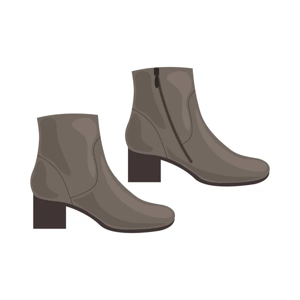 Botas. Sapatos castanhos elegantes com saltos altos. Sapatos de outono para caminhar em tempo frio e úmido. Botas de inverno. Ilustração vetorial isolada sobre fundo branco —  Vetores de Stock