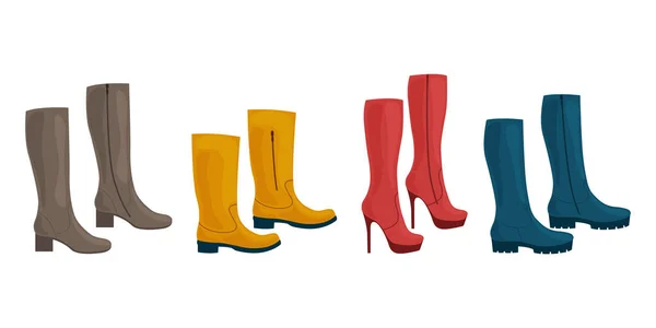 Schuhe Ein Set Bestehend Aus Damenschuhen Verschiedenen Farben Und Stilen — Stockvektor