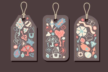 Soyut karalama çizimi. Yarı dairesel tasarım eko ambalaj, yapraklar, doğa, ağaçlar. Vektör, kağıt ambalaj, eko-ürün, etiket. Çevresel temiz mallarınızı kullanın