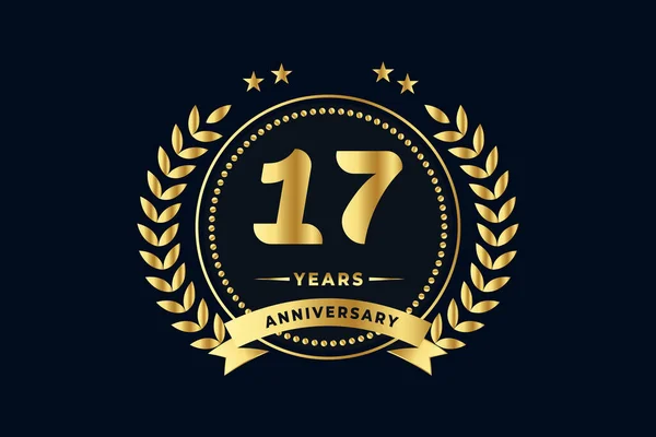Logo 17E Anniversaire Avec Anneau Brillant Ruban Doré Couronne Laurier — Image vectorielle