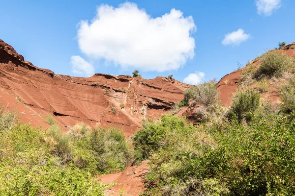 Red rock landscape of the Canyon du Diable at Saint-Saturnin-de-Lucian (Occitanie, France)