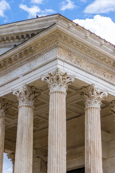 Detalhe Arquitetônico Maison Carre Nmes Occitanie França — Fotografia de Stock