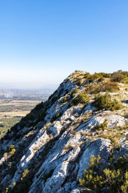 Alpilles bölgesel doğal parkındaki (Fransa) Platosu de la Caume manzarası)
