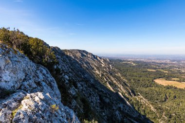 Alpilles bölgesel doğal parkındaki (Fransa) Platosu de la Caume manzarası)
