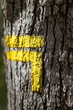 Halkla İlişkiler yürüyüş yolunu gösteren sarı işaretler (Fransa)