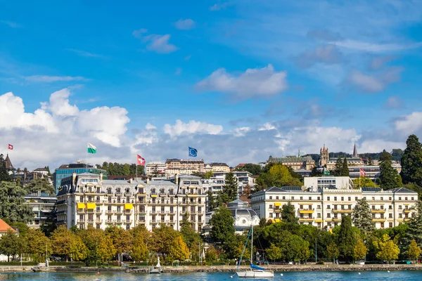 Vue Lausanne Depuis Bateau Sur Lac Léman Vaud Suisse — Photo